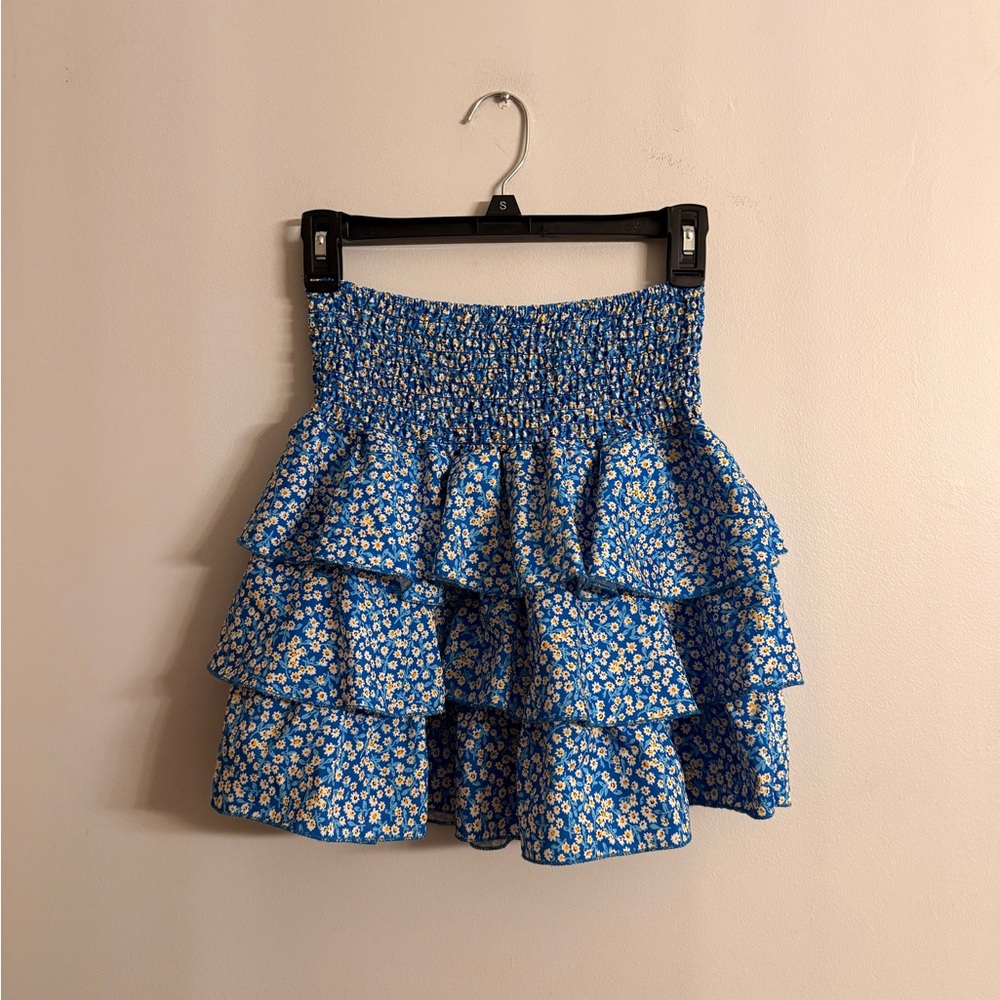 Floral Blue Tiered Skirt